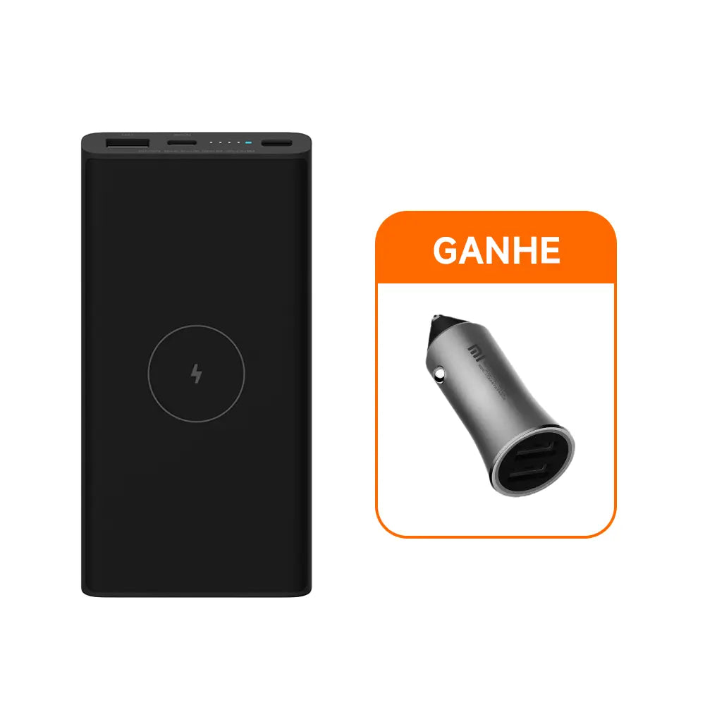 POWER BANK 10000MAH WIRELESS + CARREGADOR VEICULAR 18W